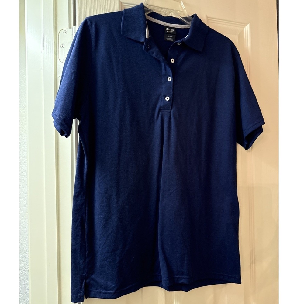 Hanes X-Temp Mens Polo Shirt Navy Blue Short Sleeve XL Moisture Wicking